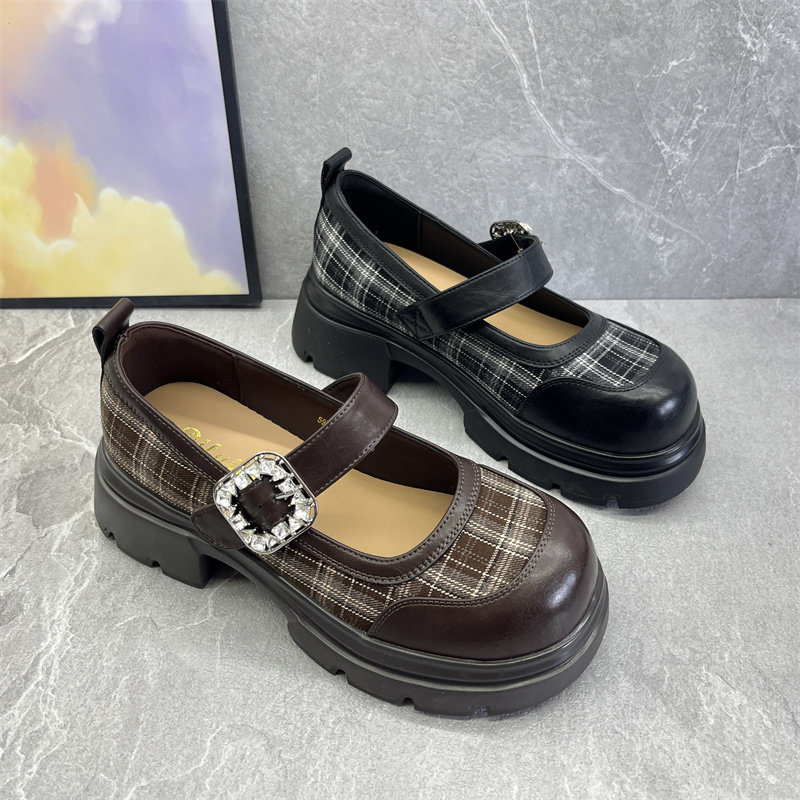 2026春季英伦风厚底玛丽珍鞋女格纹金属扣带圆头复古乐福鞋单皮鞋,女鞋,乐福鞋（豆豆鞋）,淘宝优惠券,粉丝福利购,淘宝优惠卷
