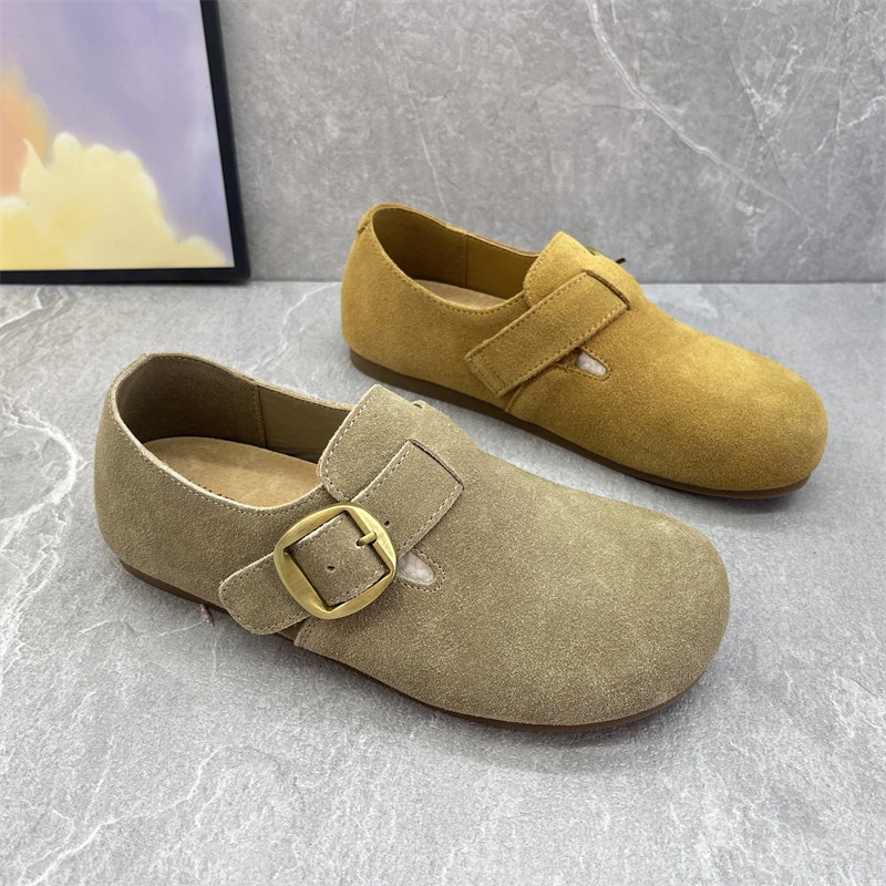 2026春季真皮反绒皮勃肯鞋女搭扣圆头平底舒适百搭一脚蹬休闲单鞋,女鞋,勃肯鞋/软木鞋,淘宝优惠券,粉丝福利购,淘宝优惠卷