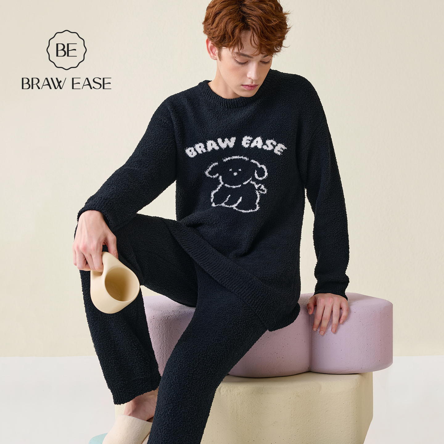 BE男士半边绒加厚睡衣冬情侣小狗