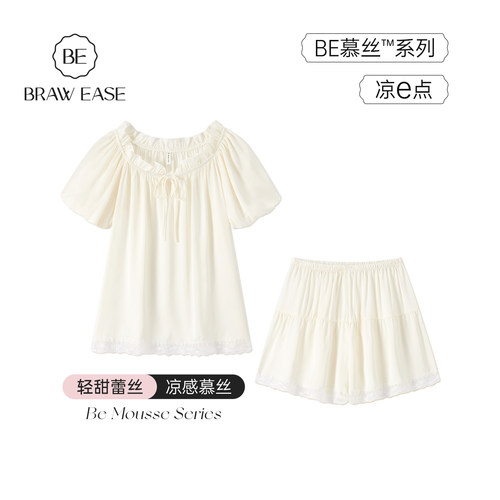 BE轻甜风蕾丝拼接泡泡袖睡衣女夏