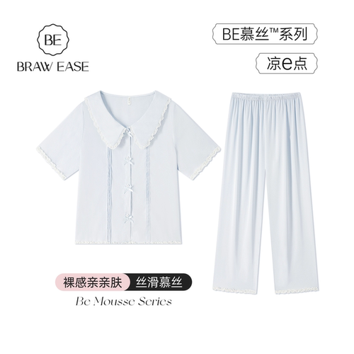 BE轻甜风蕾丝拼接娃娃领睡衣女夏