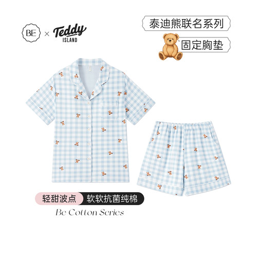 BE泰迪熊带胸垫抗菌纯棉睡衣女夏
