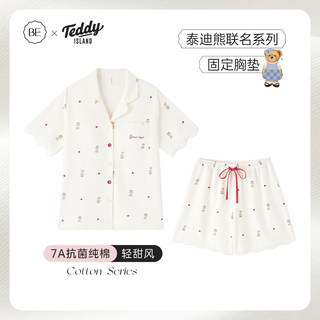 泰迪熊纯棉睡衣带胸垫女款夏季2025新款夏天短袖女士情侣家居服男