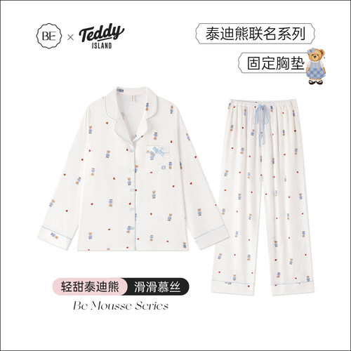 BE泰迪熊联名带胸垫睡衣女冰丝夏