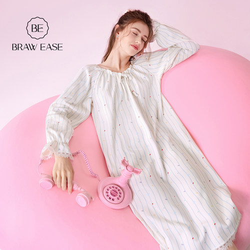 BE条纹多巴胺纯棉抗菌防螨睡裙女
