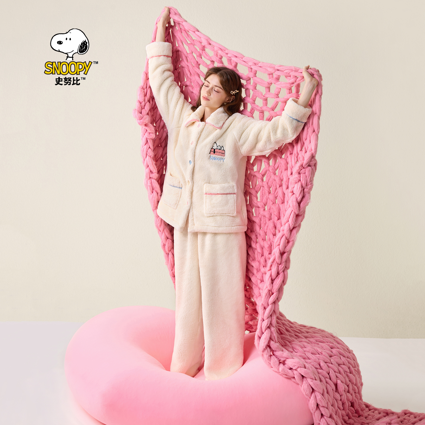 BE史努比珊瑚绒睡衣女冬轻甜加厚