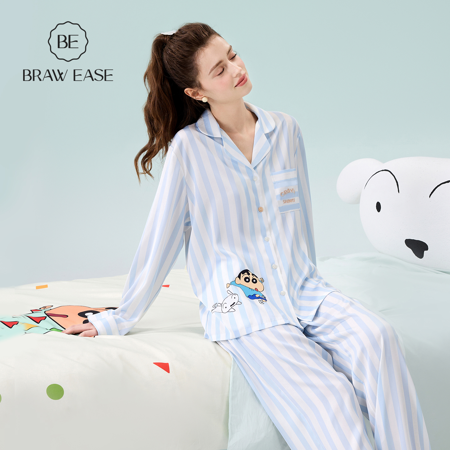 BE蜡笔小新授权带胸垫冰丝睡衣秋