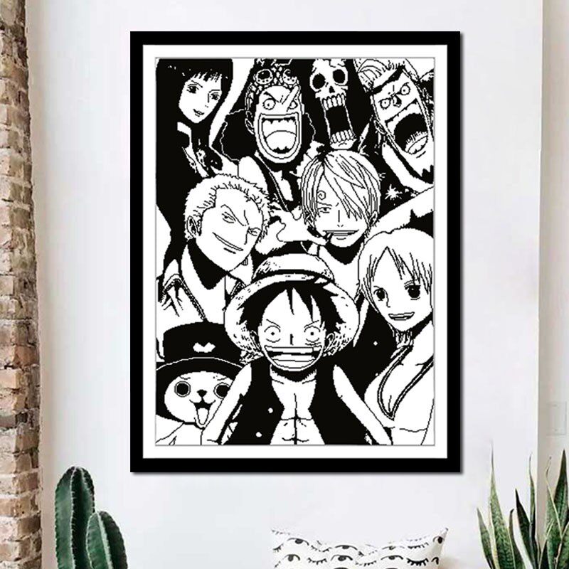 简约新手动漫海贼王黑白全家福十字绣钻石画路飞索隆山治娜美乔巴