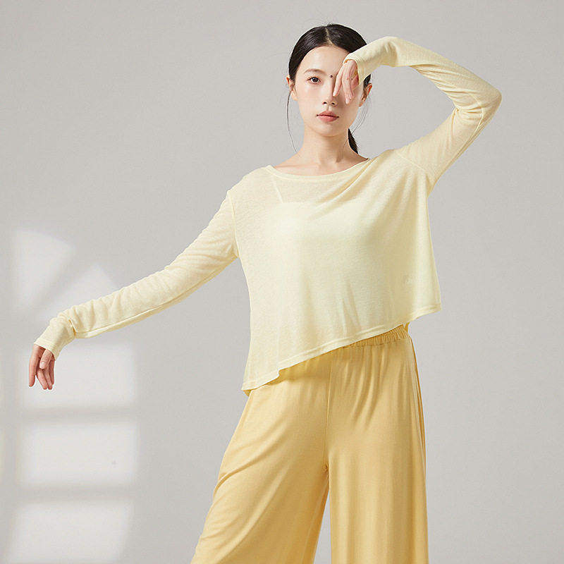 共研宽松现代舞蹈服女前短后长上衣防晒宽松罩衫专业跳舞宽松飘逸图片