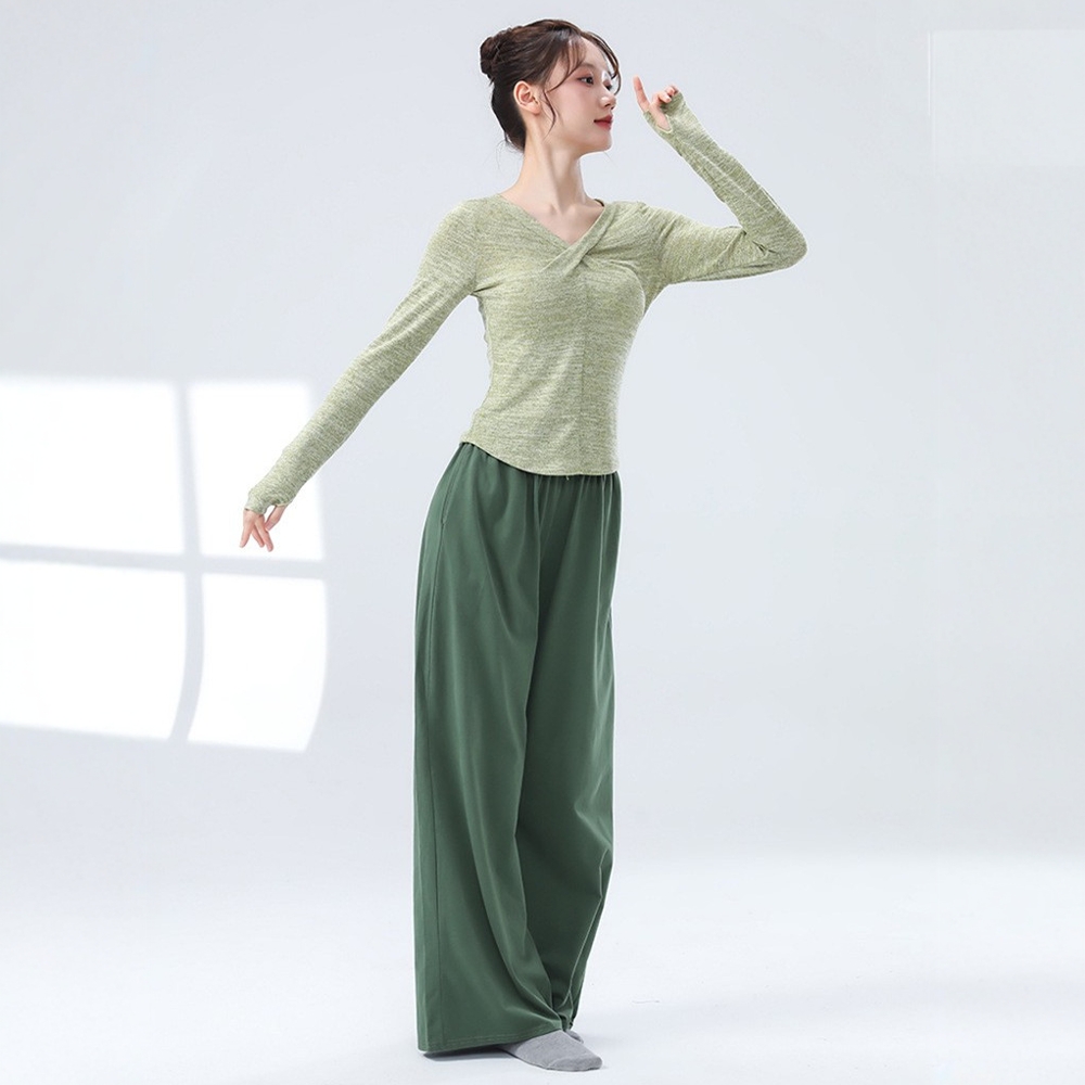 V领扭结古典舞练功服女秋冬新款套指长袖上衣纯棉阔腿裤现代舞服