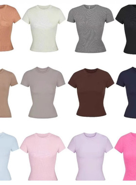 skims金卡戴珊上衣t恤短袖弹力修身Kylie同款螺纹纯棉圆领打底衣