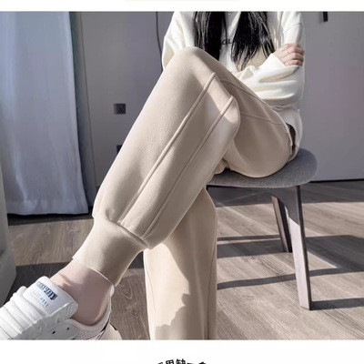 防风裤女秋冬新款束脚加厚加绒休闲裤户外宽松哈伦裤百搭抽绳卫裤