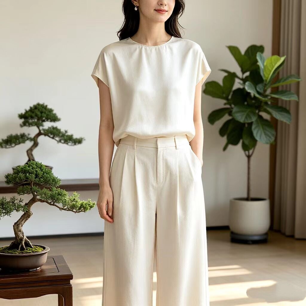26春夏重磅桑蚕丝落肩袖衬衫女