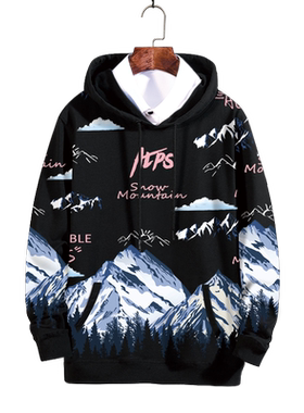 雪山字母印花卫衣男生