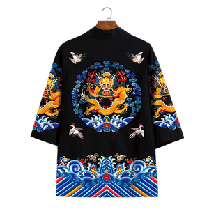 中国风道袍外套龙袍男皇帝ins潮流衬衫改良汉服大码加肥薄款披风