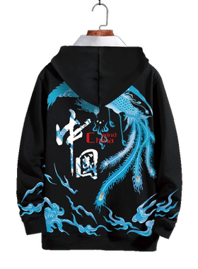 休闲大码木禾图腾中国风连帽卫衣