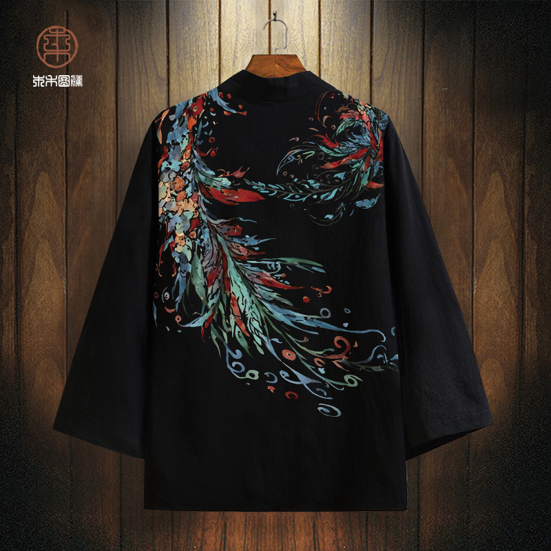 翅膀印花道袍男冬季新款潮牌加厚外套大码加肥披风青少年小众衬衫