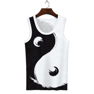 中国风八卦背心男夏季冰丝无袖T恤透气二道坎肩速干篮球上衣男装