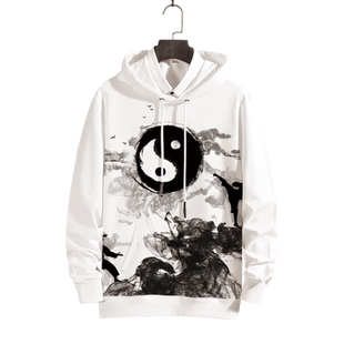 太极卫衣男士连帽外套潮流大码休闲上衣春秋加绒八卦图案运动衣服