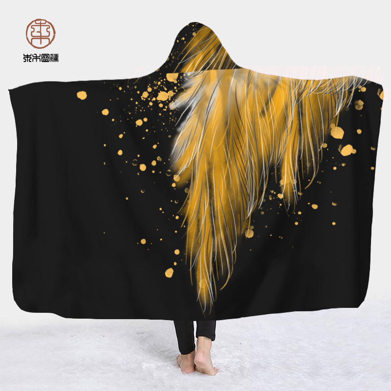 可穿式斗篷潮牌翅膀印花连帽披肩新款午休神器懒人空调毯居家盖毯