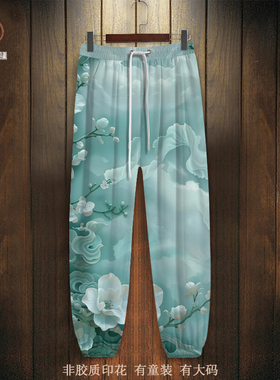 2025新款百搭速干九分裤男oversize3D印花长裤夏季薄款束脚哈伦裤