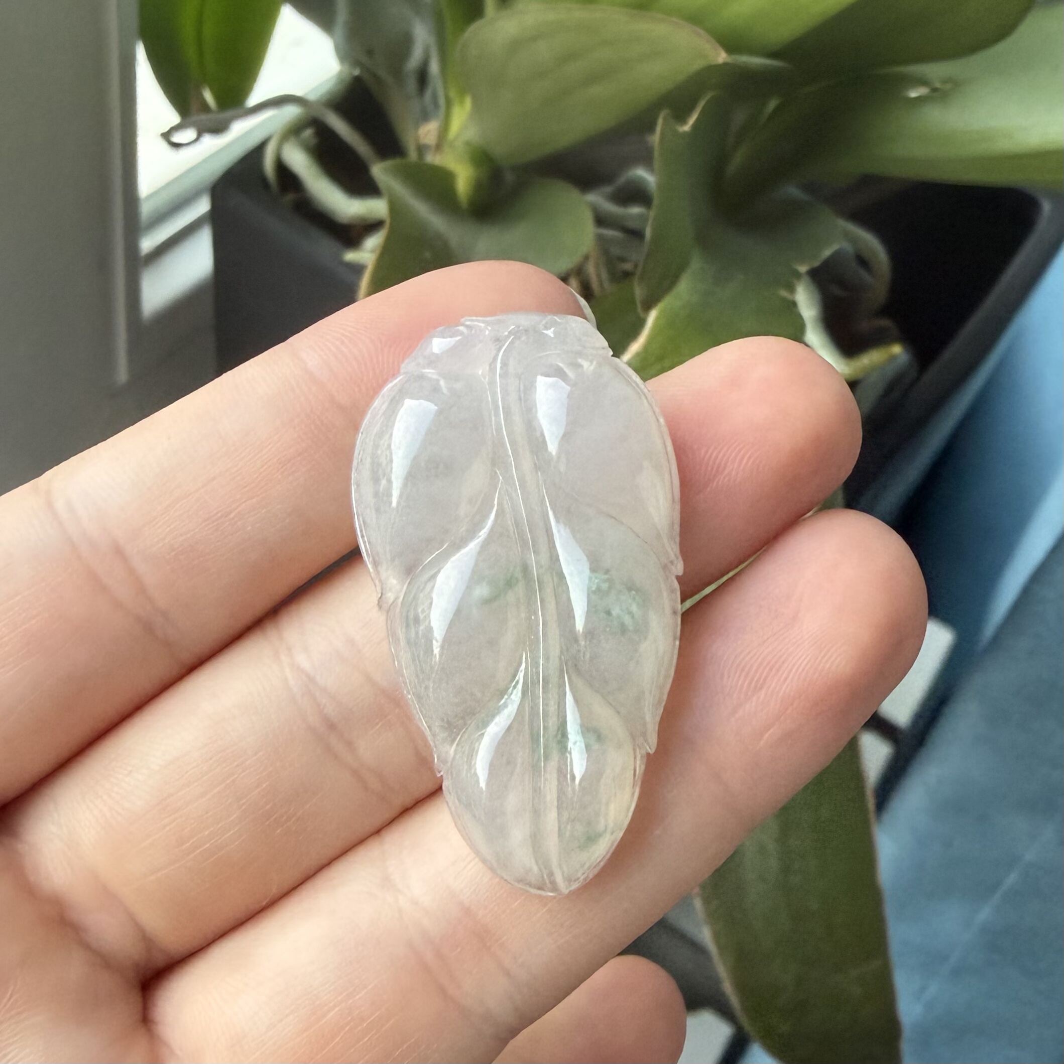 『春尾集』翡翠吊坠淡藕粉色冰种飘花叶子 一物一证天然缅甸玉A货