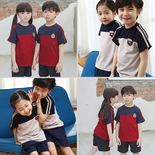 幼儿园园服夏季 英伦风儿童班服夏天运动会小学生校服 短袖 纯棉套装