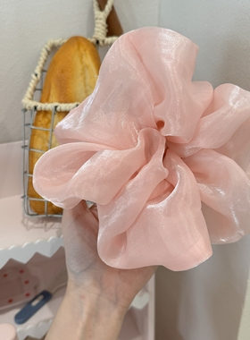 清仓！自制韩系温柔大号芙蓉粉紫色欧根纱大肠发圈高级感扎马尾