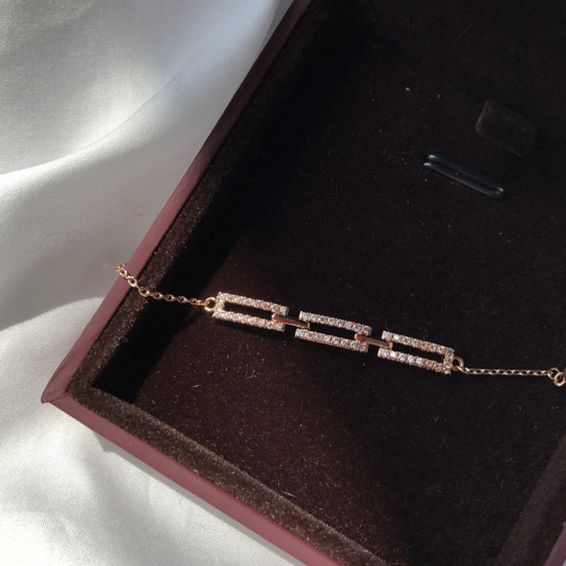 韩国温柔系钻石流苏手链镶钻水晶锆石手镯几何美学锆石玫瑰金手链