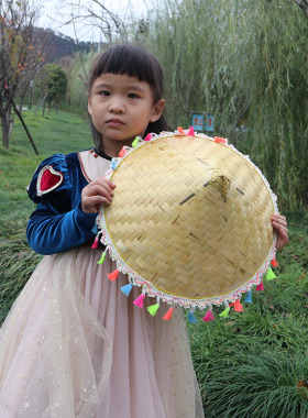 竹编斗笠帽幼儿园晚会赶海彩带