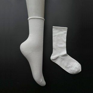 外贸纯棉松口薄款春秋穿的堆堆女袜不勒腿白色中筒袜无骨脚尖袜