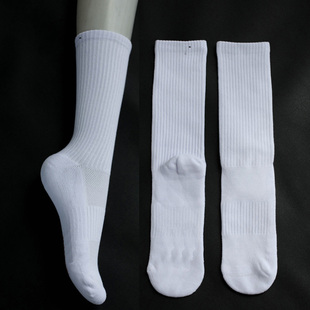 外贸白色加厚毛巾底中筒运动袜女透气网面脚背无骨脚尖黑色男高帮