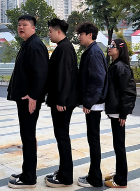 黑色微喇柳叶弯刀牛仔裤男美式vibe风格提档腿粗大码显瘦修身裤子