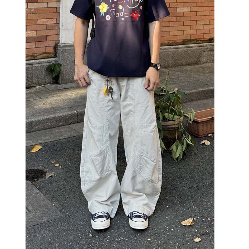 春秋新款美式复古简约弯刀工装裤男廓形设计感宽松阔腿长裤男女潮