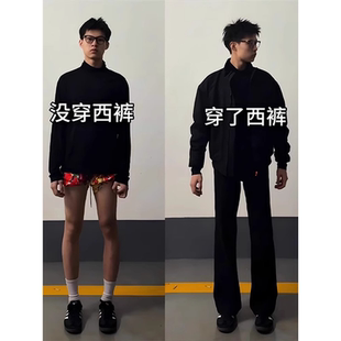 黑色517弯刀西裤男款春秋cleanfit直筒微喇裤垂感显瘦显腿长裤子