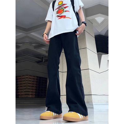 cleanfit黑色软牛仔裤男款美式vibe修身显瘦弯刀裤子直筒微喇长裤