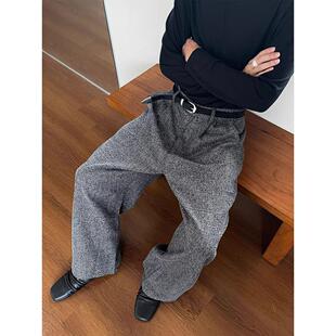 花灰格纹剑道西裤男春秋季高级感极简风宽松支原体阔腿拖地休闲裤