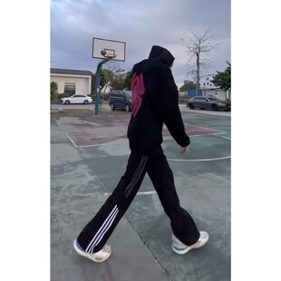 传奇商行夏季三条杠条纹裤微喇学生篮球裤运动裤薄款男生休闲裤子