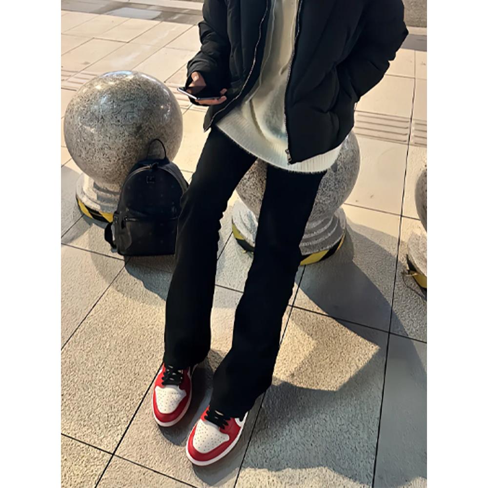 高个子美式微喇牛仔裤男款夏季直筒弹力裤子提档修身显瘦黑色长裤