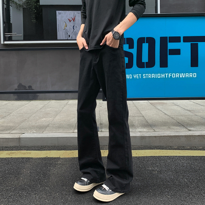 黑色弯刀牛仔裤男款秋季美式vibe风格裤子垂感修身窄版直筒微喇裤