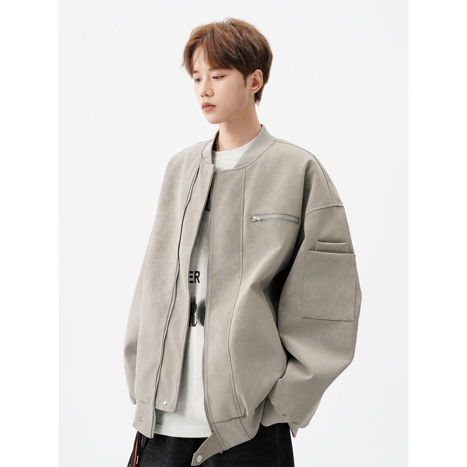 美式棒球服男生春秋季高街扎染皮夹克设计感短款工装外套男士皮衣