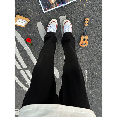 cleanfit纯黑色弯刀牛仔裤男款美式高街vibe裤子显瘦显腿长微喇裤