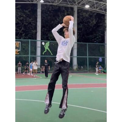 传奇商行春夏潮常规款休闲裤学生宽松运动裤高街撞色微喇篮球长裤