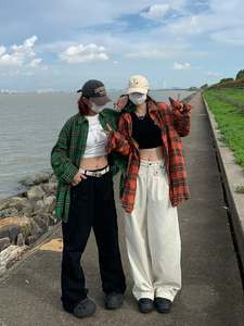 美式复古毛边格子衬衫男女款设计感小众春秋宽松开衫外穿长袖上衣