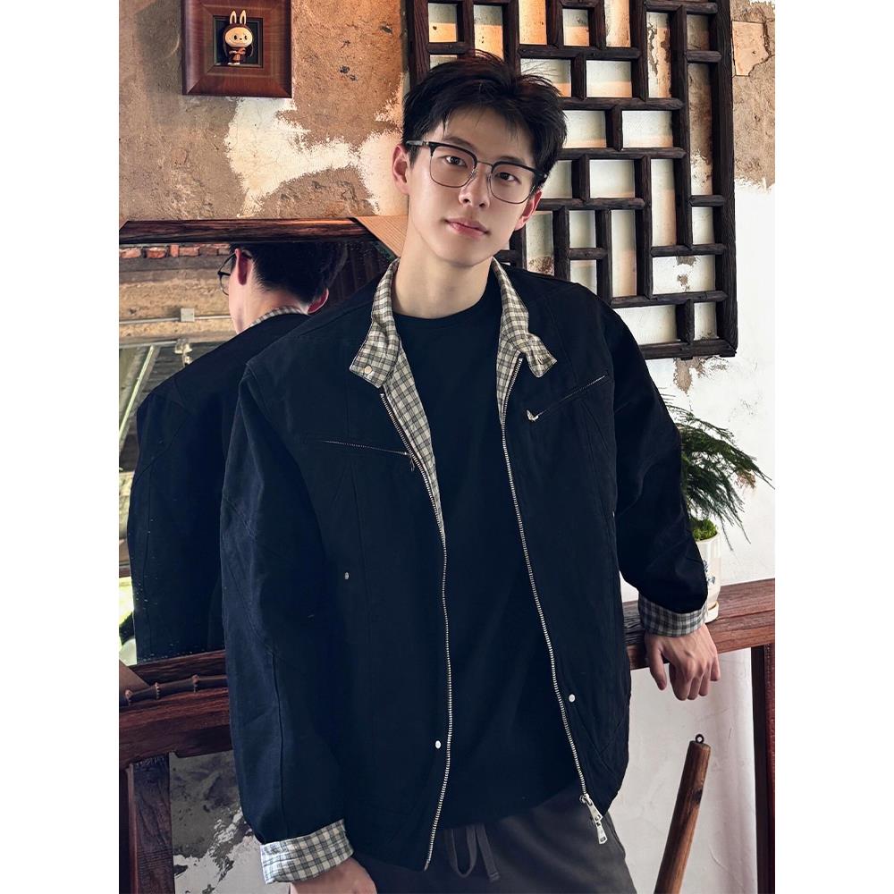 黑色美式复古哈灵顿夹克男款秋季潮流痞帅短款工装外套情侣棒球服