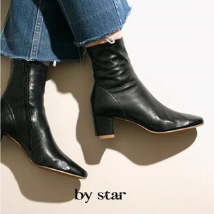 羊皮短靴 far同款 星叔手制·高跟瘦瘦靴女基础款 通勤短靴女by