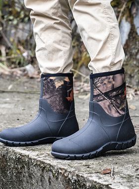 雨靴男士时尚中筒水靴橡胶水鞋迷彩户外雨鞋钓鱼雨靴防水套鞋胶靴