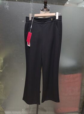 伊米莱唐8196黑色高腰微喇裤女薄款显瘦百搭休闲喇叭长裤垂坠感裤