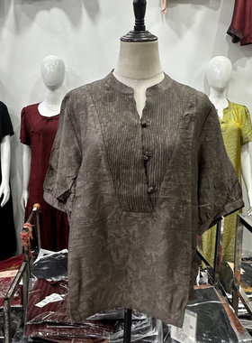 梦典衣橱26019中式复古立领盘扣棉麻衬衫女宽松文艺上衣棉麻女装