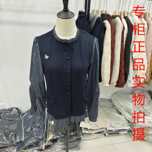 伊之尚.美26801学院风假两件条纹拼接短外套女韩版 洋气圆领开衫